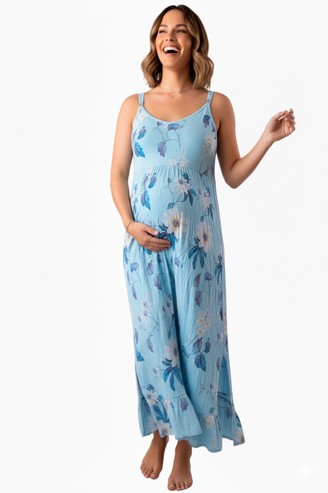 Vestido Maternal Tiritas Broche y Top Lactancia, CelesteFlores 8