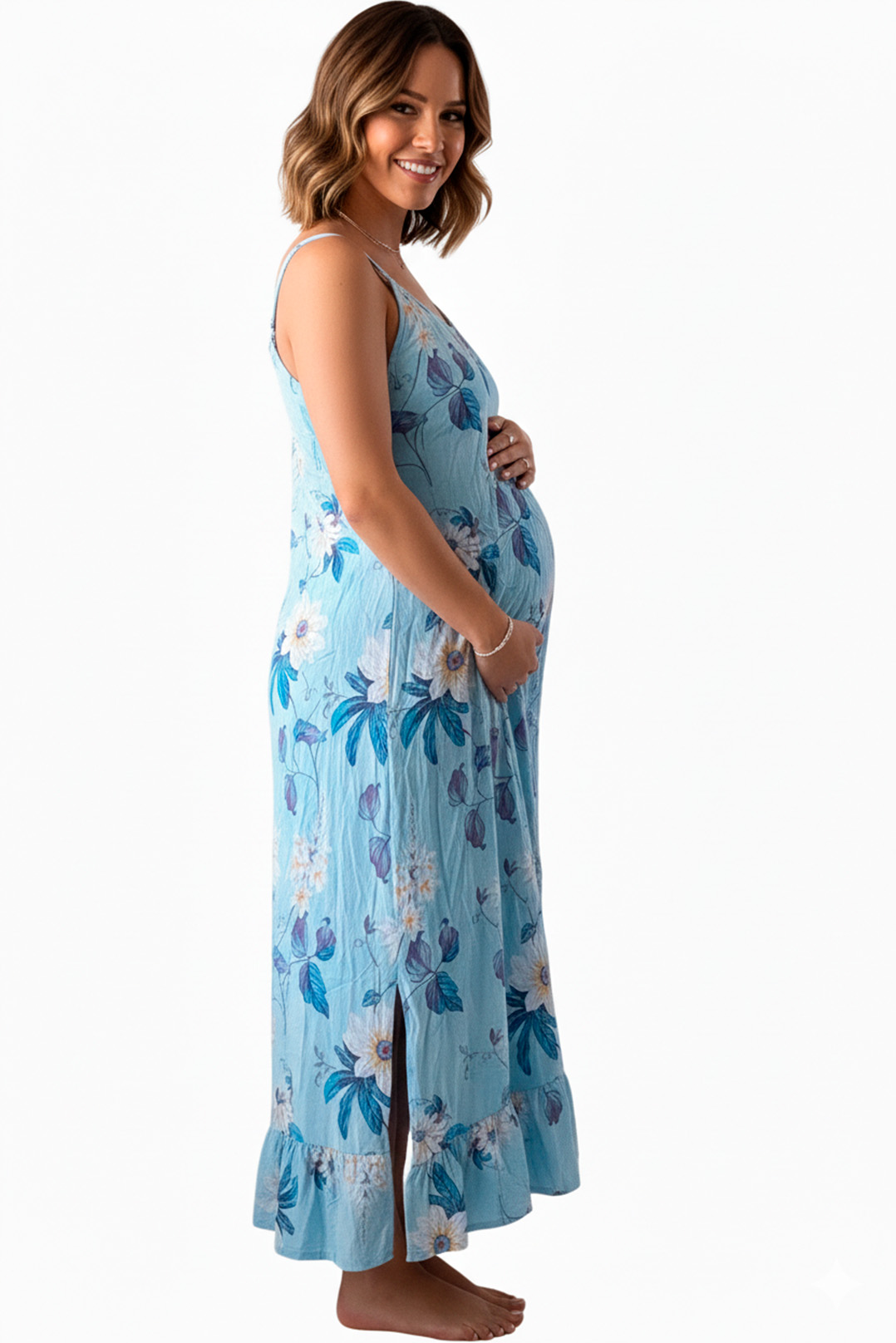 Vestido Maternal Tiritas Broche y Top Lactancia, CelesteFlores 10