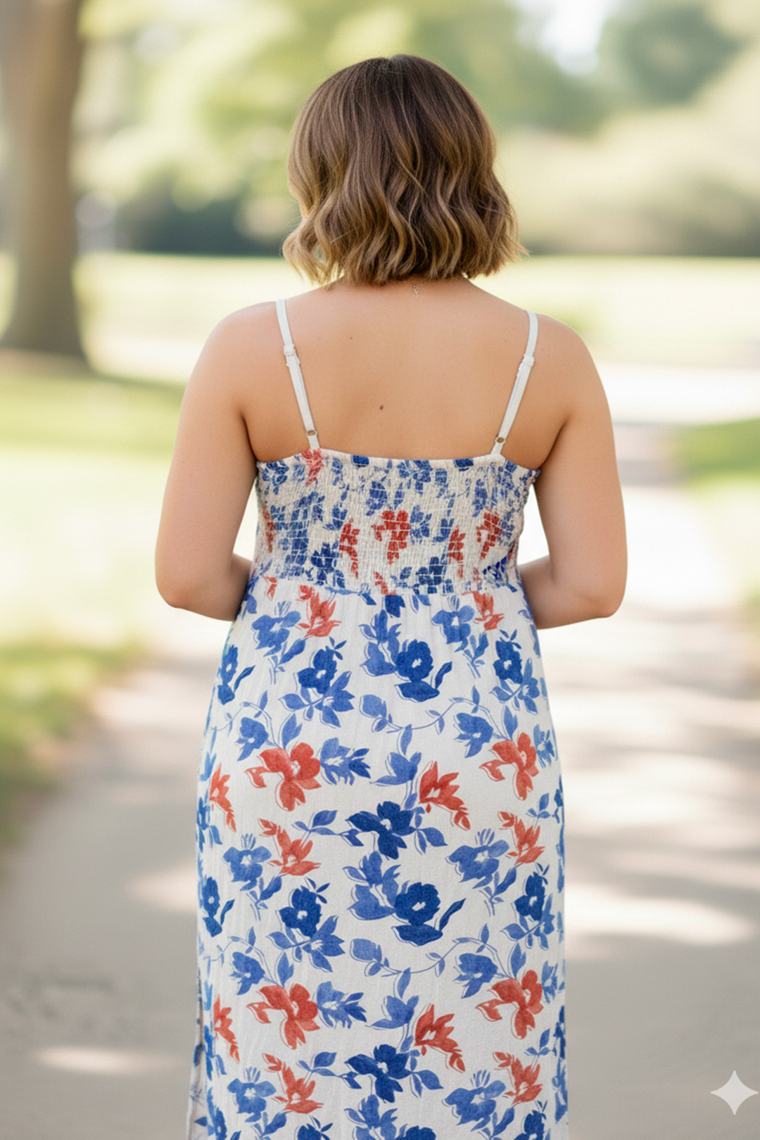 Vestido Maternal Tiritas Broche y Top Lactancia, CremaFloresAzul 5