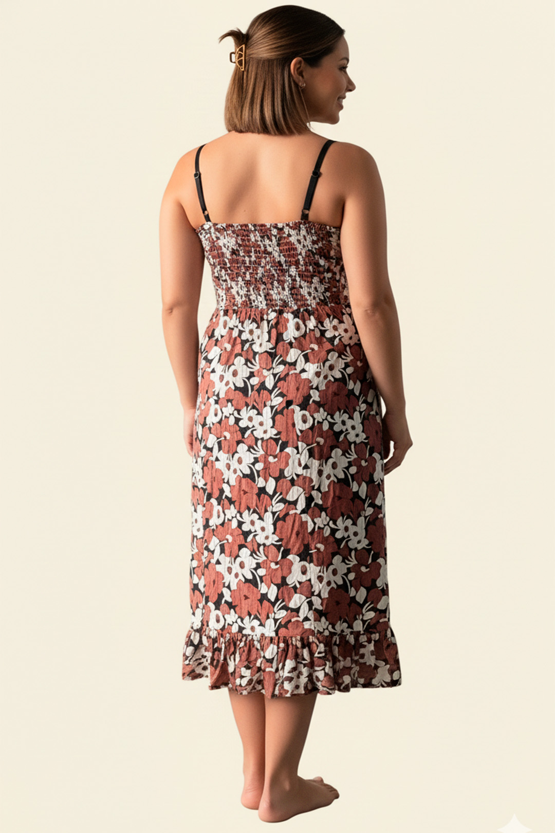 Vestido Maternal Tiritas Broche y Top Lactancia, MarronFloresBlanco 2