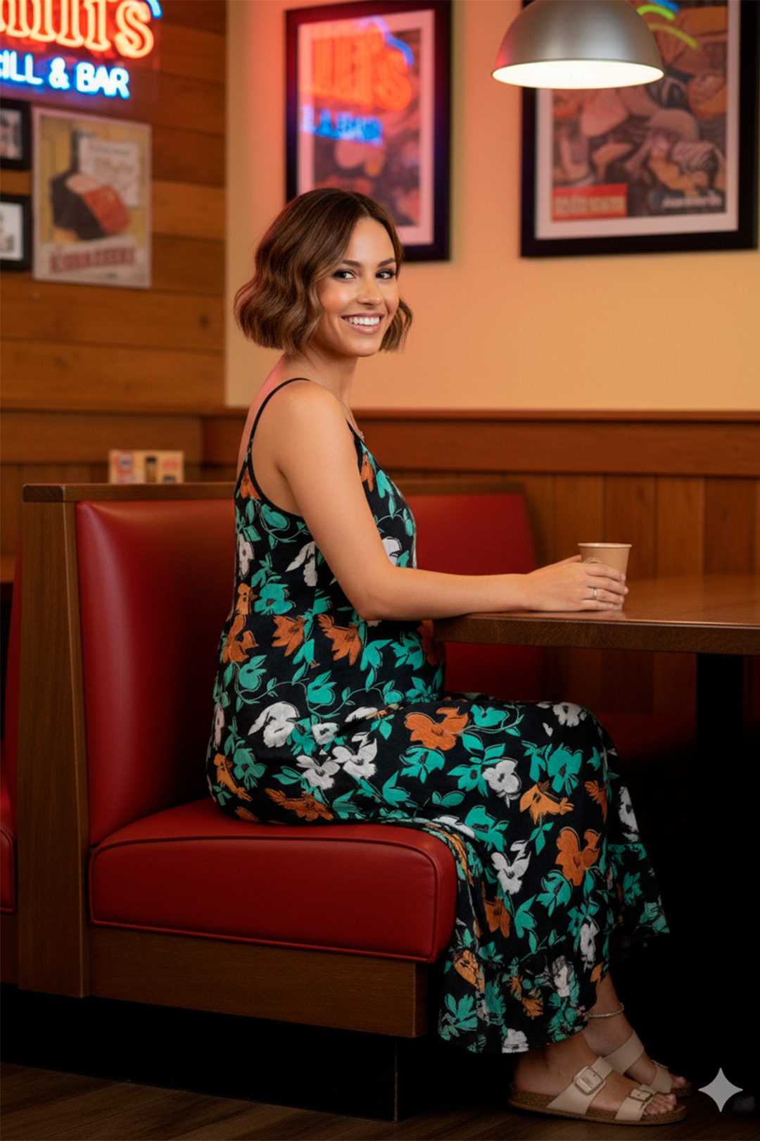 Vestido Maternal Tiritas Broche y Top Lactancia, NegroFloresTurquesa 12