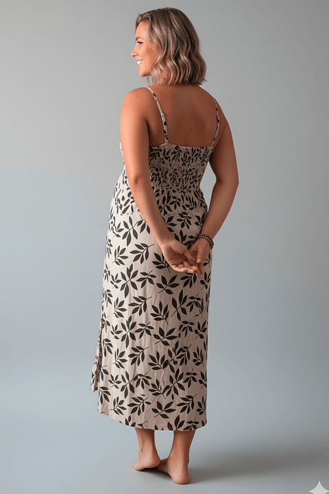 Vestido Maternal Tiritas Broche y Top Lactancia, CremaFloresNegras