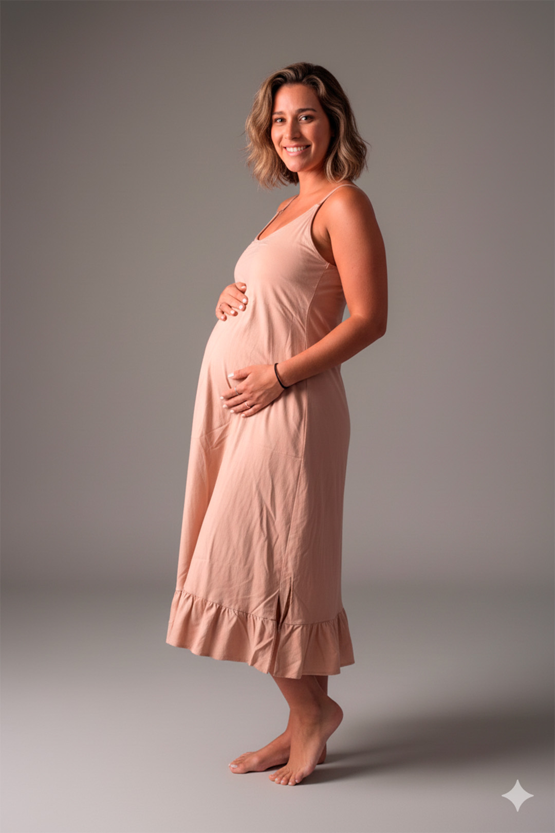 Vestido Maternal Tiritas Broche y Top Lactancia, MarronClaro 3