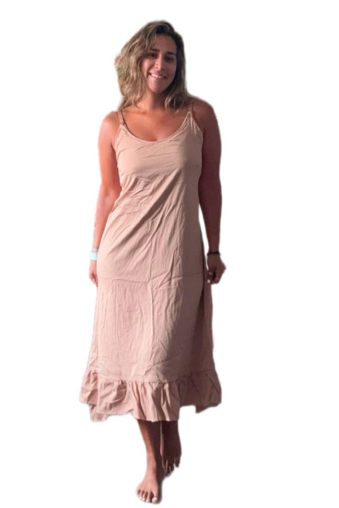 Vestido Maternal Tiritas Broche y Top Lactancia, MarronClaro 16