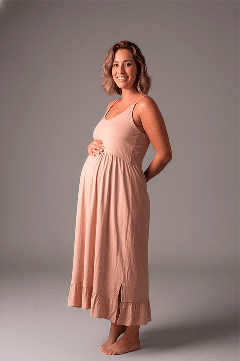 Vestido Maternal Tiritas Broche y Top Lactancia, MarronClaro