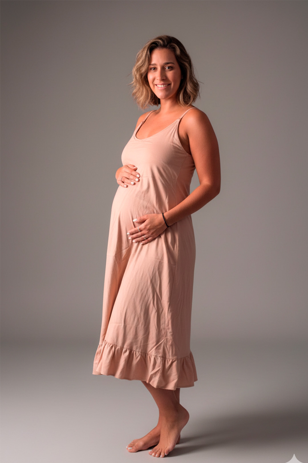 Vestido Maternal Tiritas Broche y Top Lactancia, MarronClaro 1