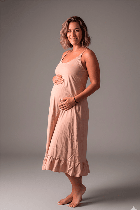 Vestido Maternal Tiritas Broche y Top Lactancia, MarronClaro