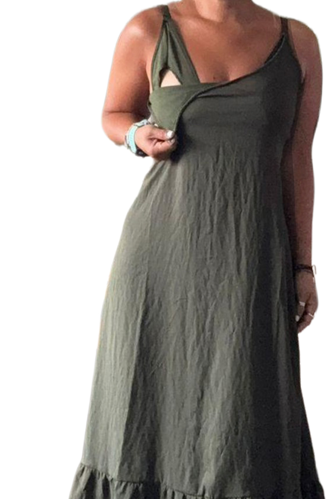 Vestido Maternal Tiritas Broche y Top Lactancia, VerdeClaro 10