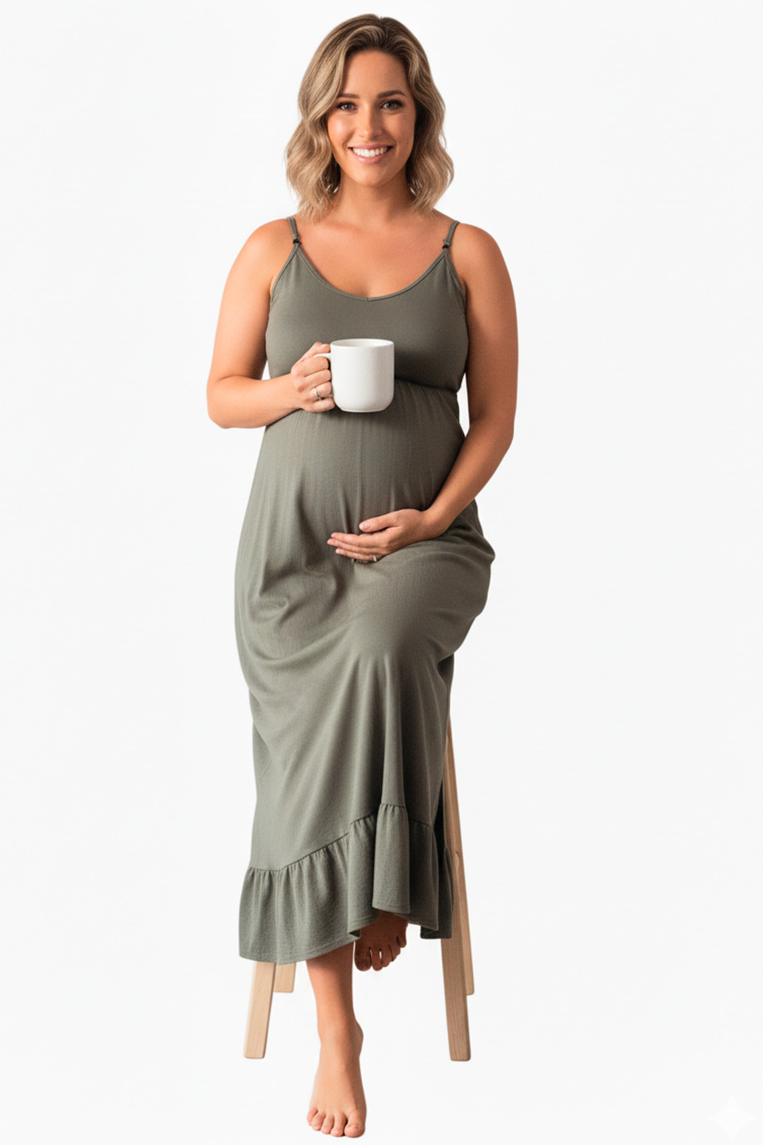 Vestido Maternal Tiritas Broche y Top Lactancia, VerdeClaro 7