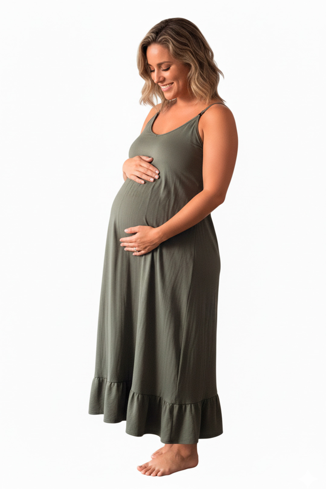 Vestido Maternal Tiritas Broche y Top Lactancia, VerdeClaro 3