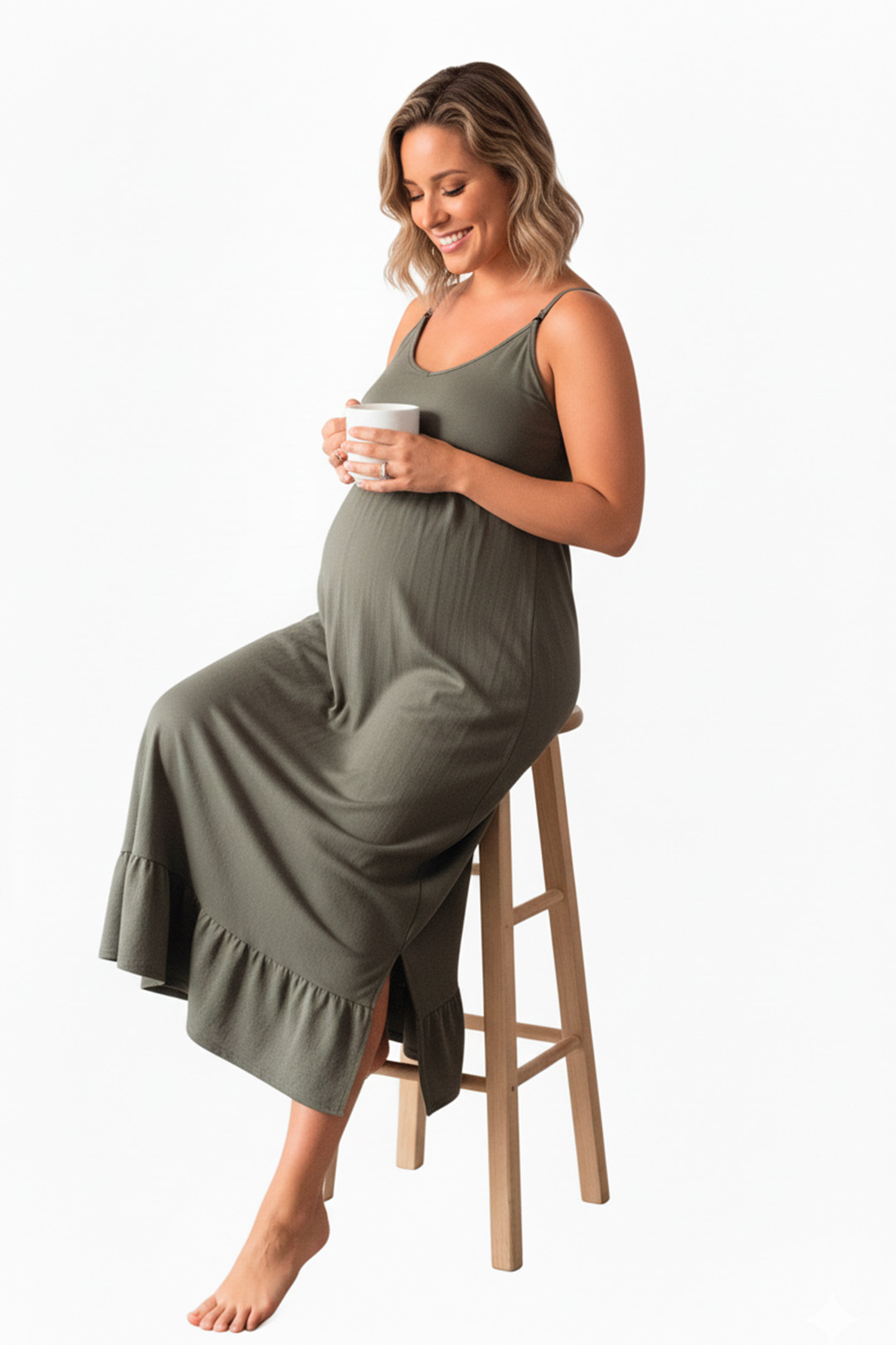 Vestido Maternal Tiritas Broche y Top Lactancia, VerdeClaro 6