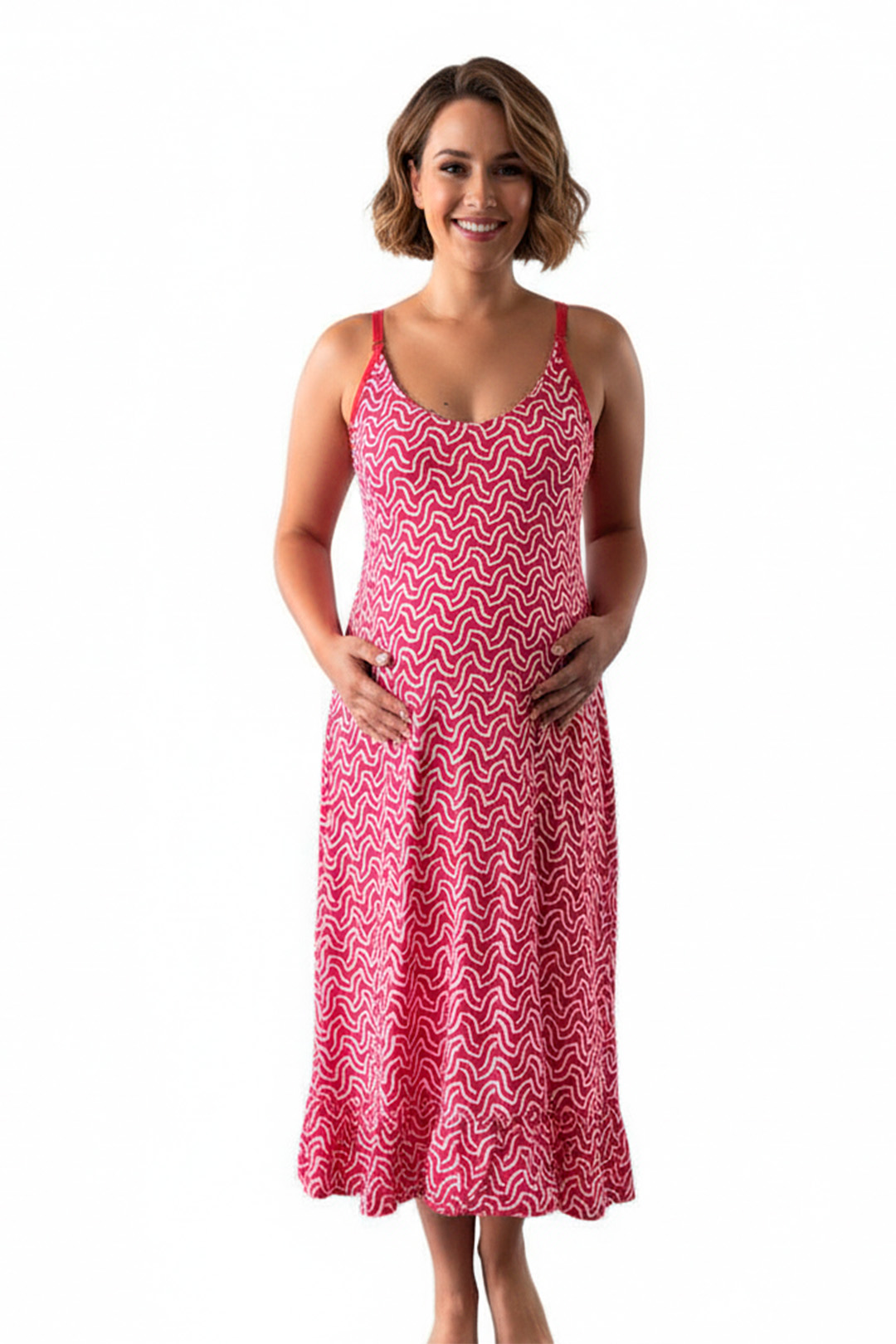 Vestido Maternal Tiritas Broche y Top Lactancia, FucsiaPunteado 1