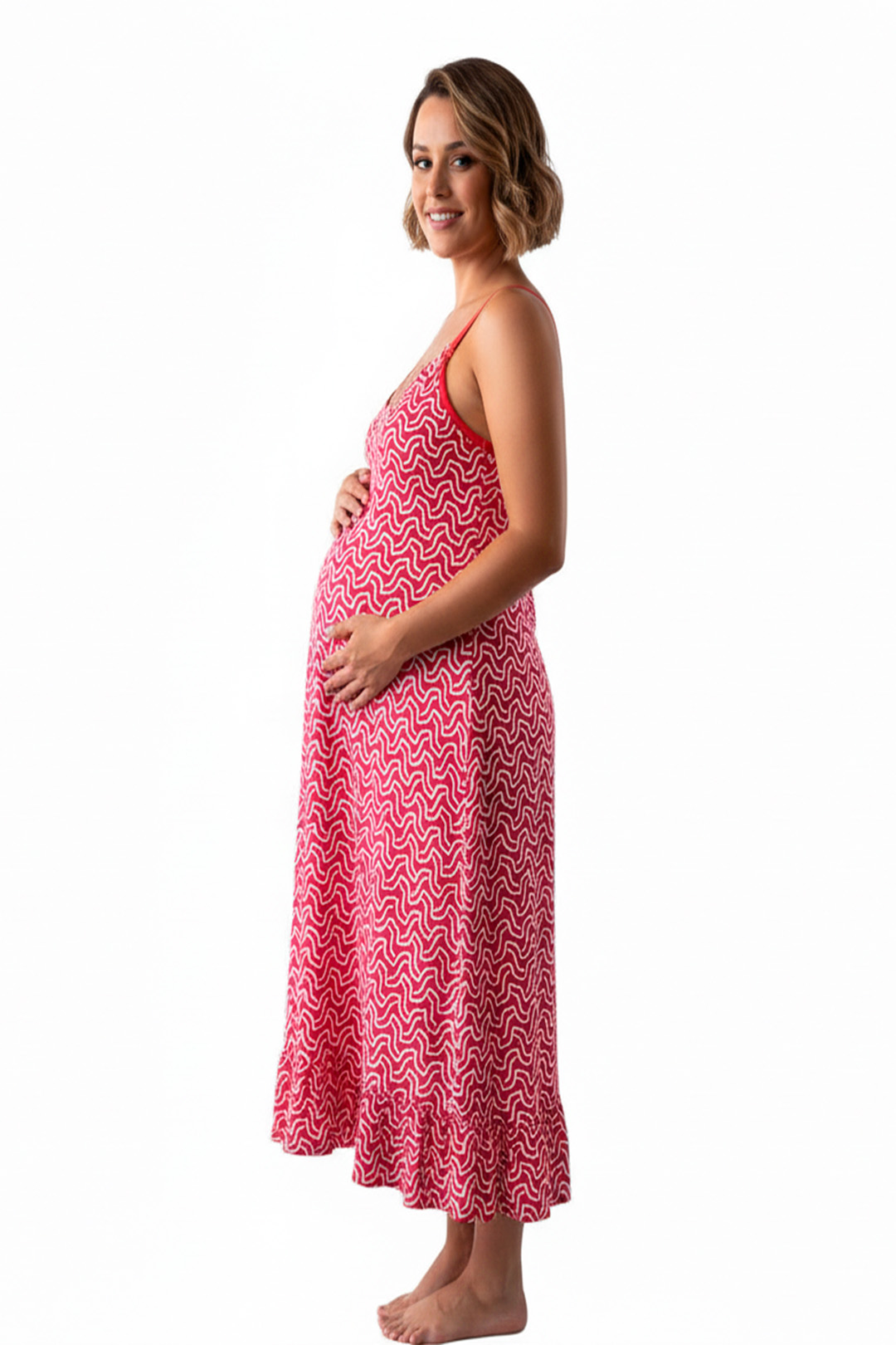 Vestido Maternal Tiritas Broche y Top Lactancia, FucsiaPunteado 2