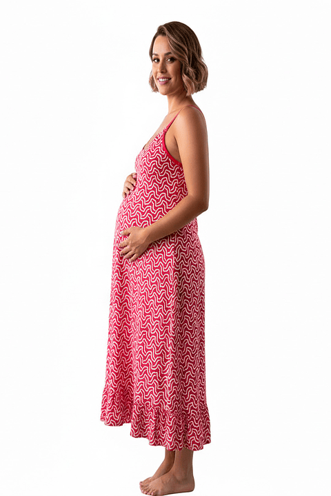 Vestido Maternal Tiritas Broche y Top Lactancia, FucsiaPunteado