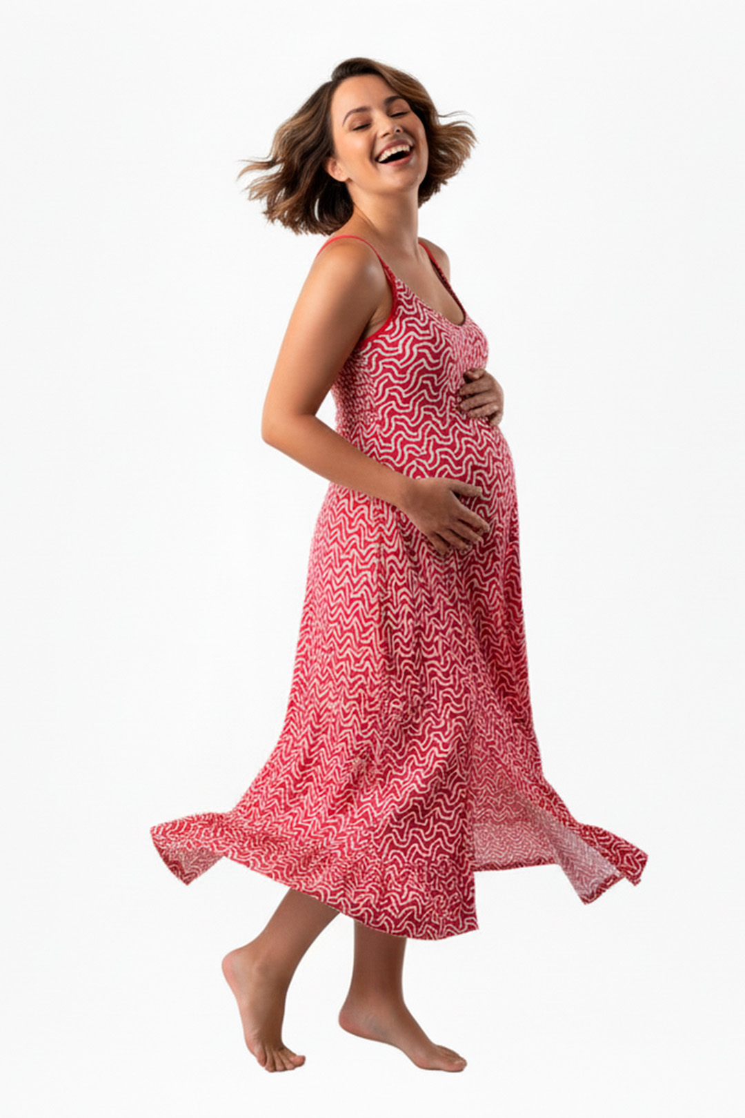 Vestido Maternal Tiritas Broche y Top Lactancia, FucsiaPunteado 5