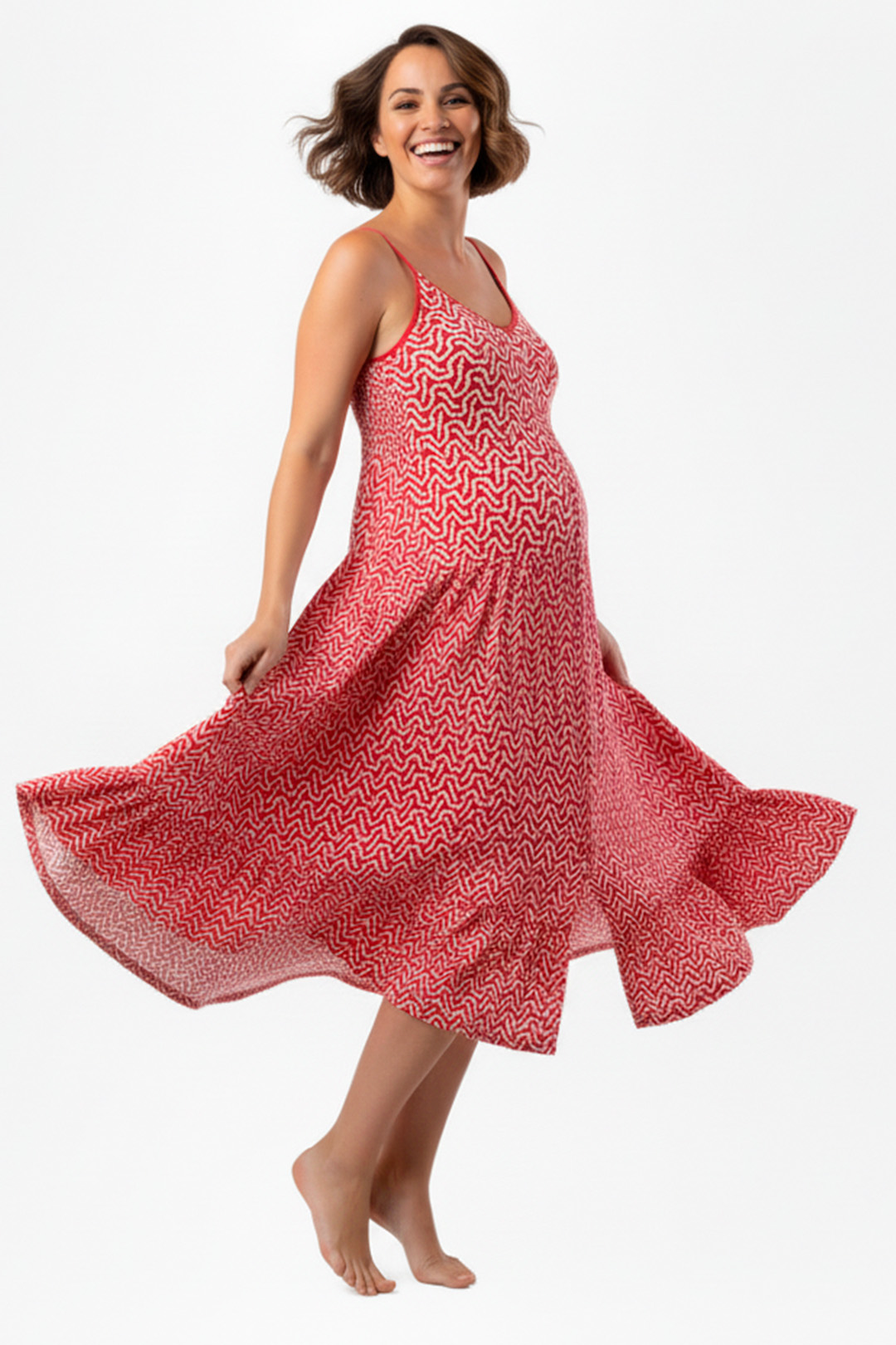 Vestido Maternal Tiritas Broche y Top Lactancia, FucsiaPunteado 11