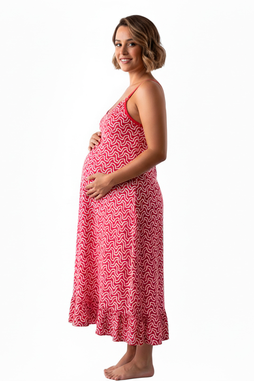 Vestido Maternal Tiritas Broche y Top Lactancia, FucsiaPunteado 17