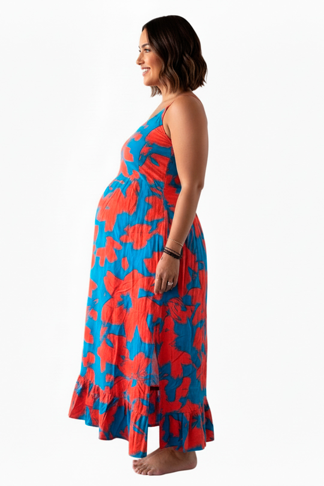 Vestido Maternal Tiritas Broche y Top Lactancia, RojoAzul 2