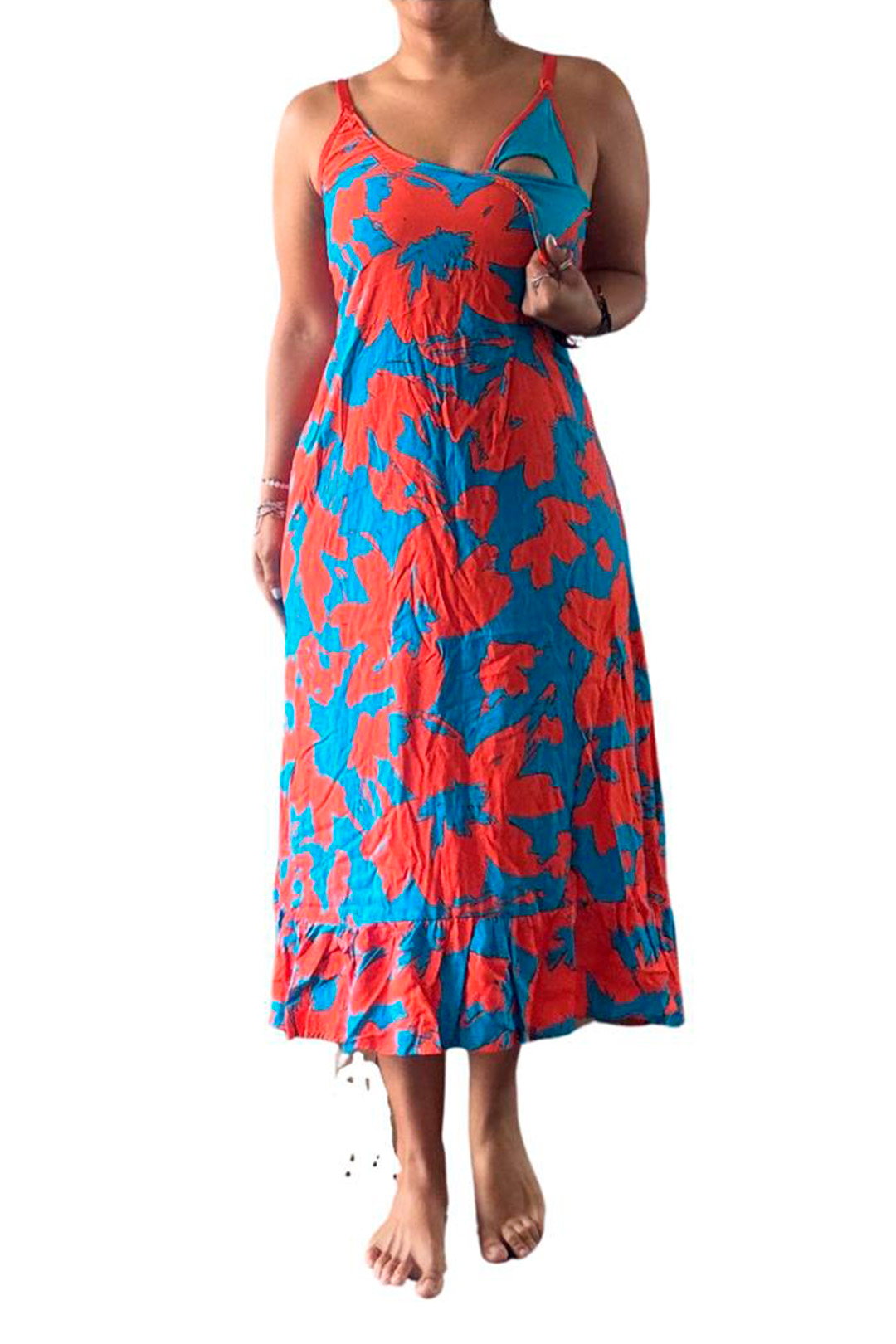 Vestido Maternal Tiritas Broche y Top Lactancia, RojoAzul 8