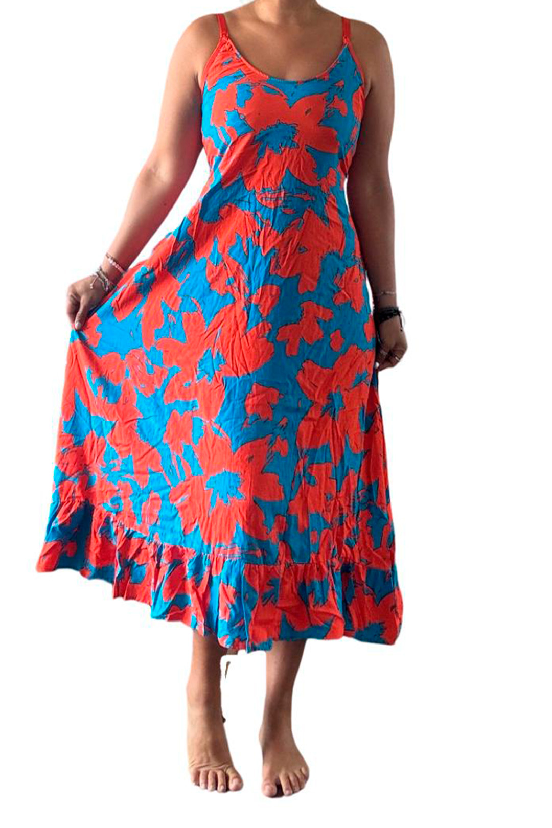 Vestido Maternal Tiritas Broche y Top Lactancia, RojoAzul 11