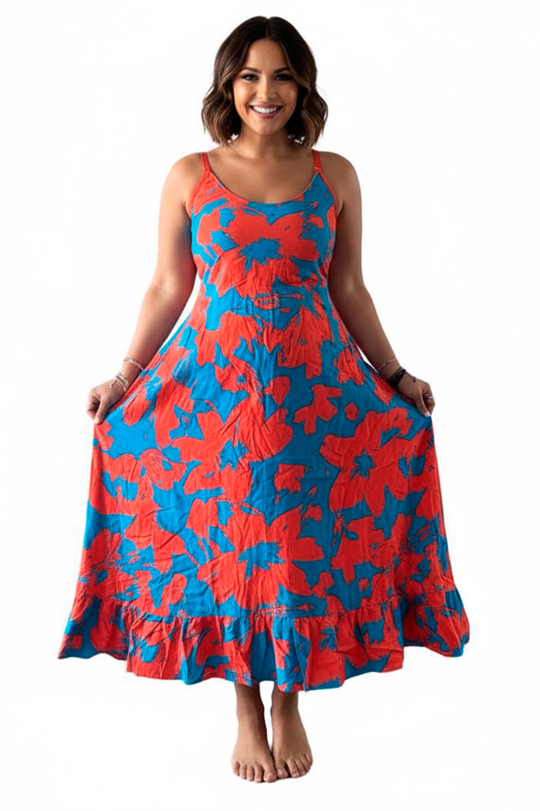 Vestido Maternal Tiritas Broche y Top Lactancia, RojoAzul 1