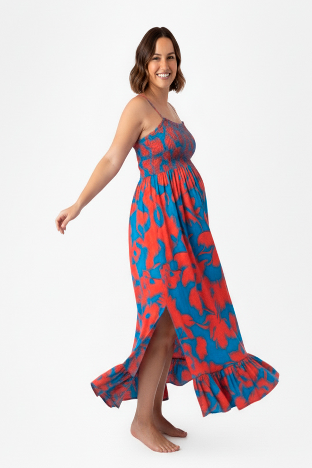 Vestido Maternal Tiritas Broche y Top Lactancia, RojoAzul 3