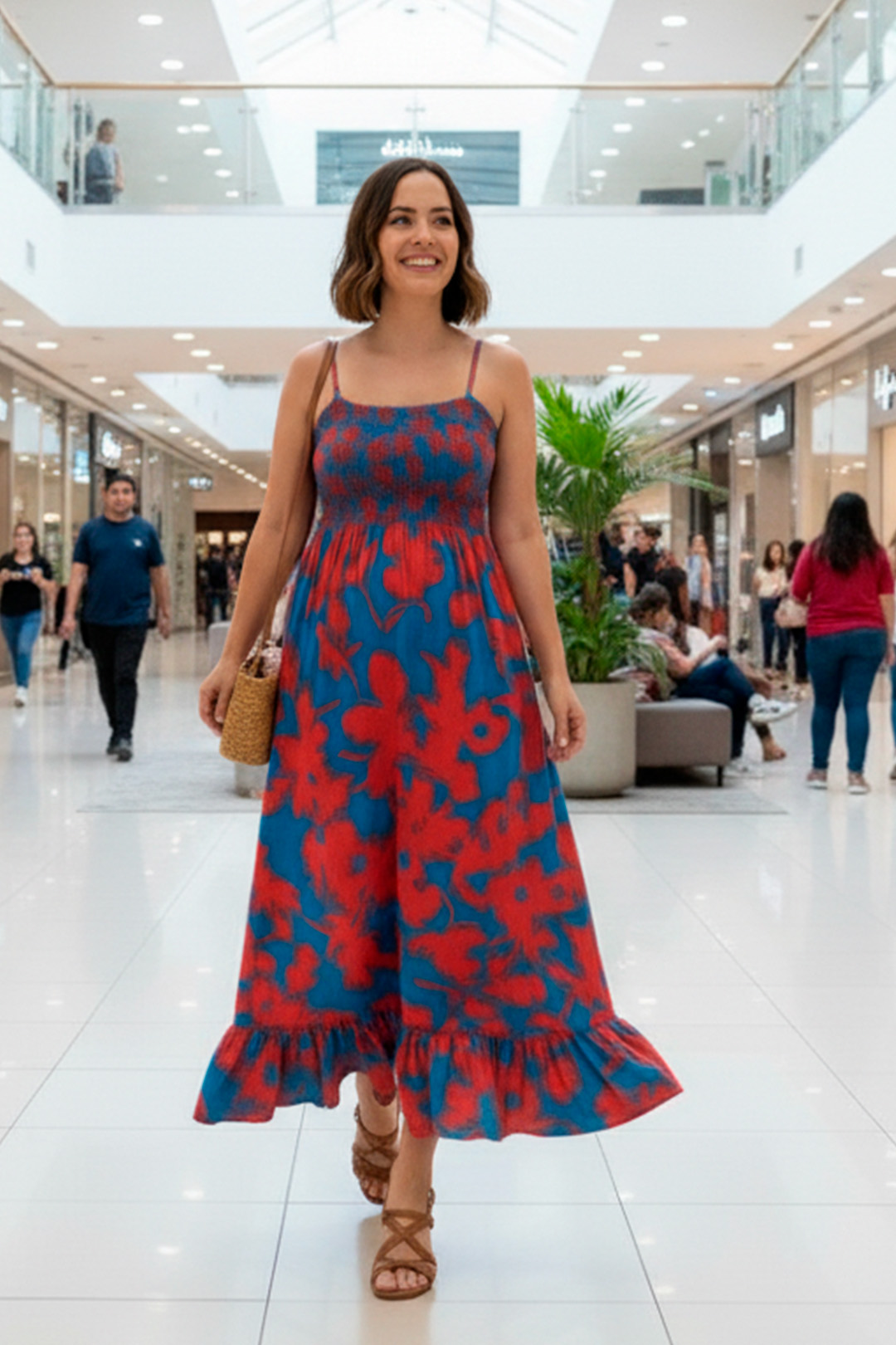 Vestido Maternal Tiritas Broche y Top Lactancia, RojoAzul 20