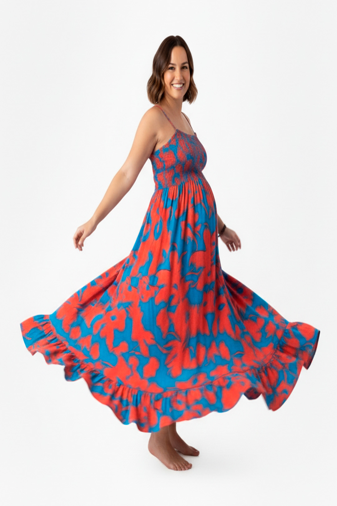 Vestido Maternal Tiritas Broche y Top Lactancia, RojoAzul 6