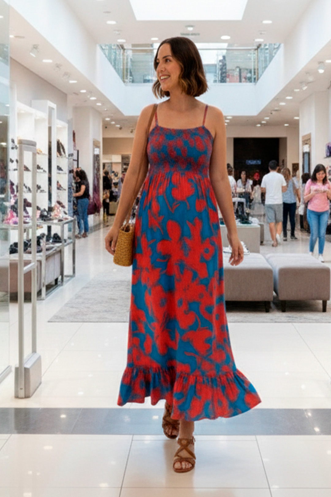 Vestido Maternal Tiritas Broche y Top Lactancia, RojoAzul 21