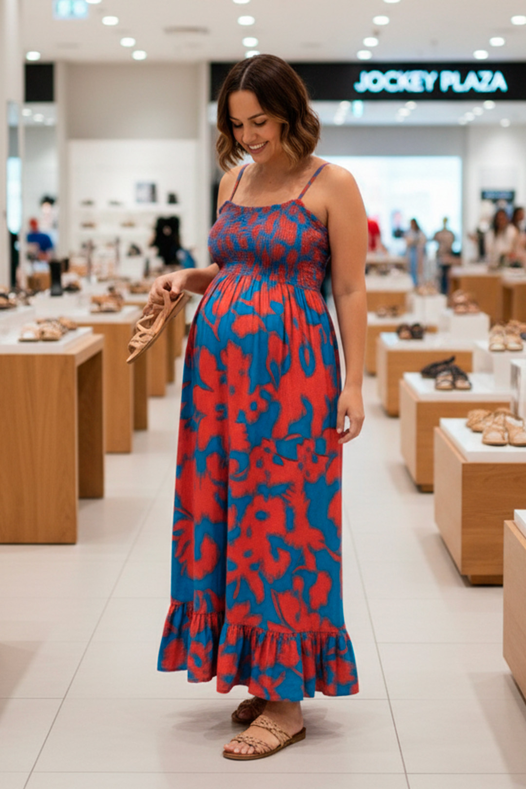 Vestido Maternal Tiritas Broche y Top Lactancia, RojoAzul 16