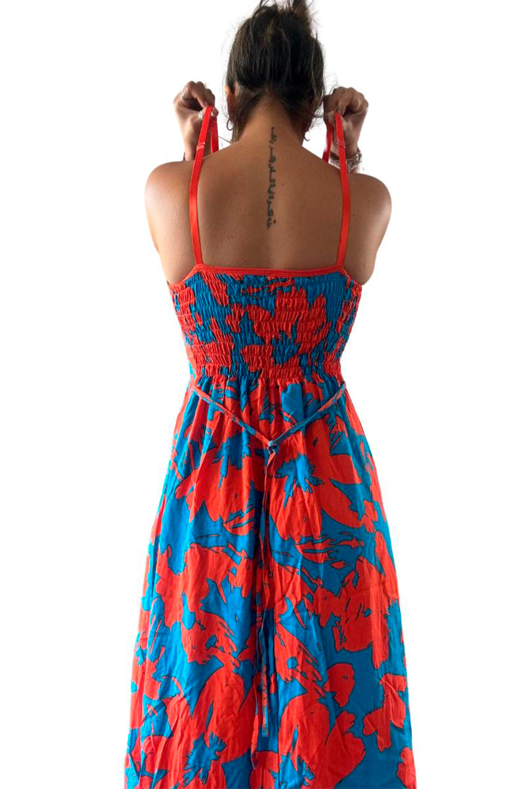 Vestido Maternal Tiritas Broche y Top Lactancia, RojoAzul 12