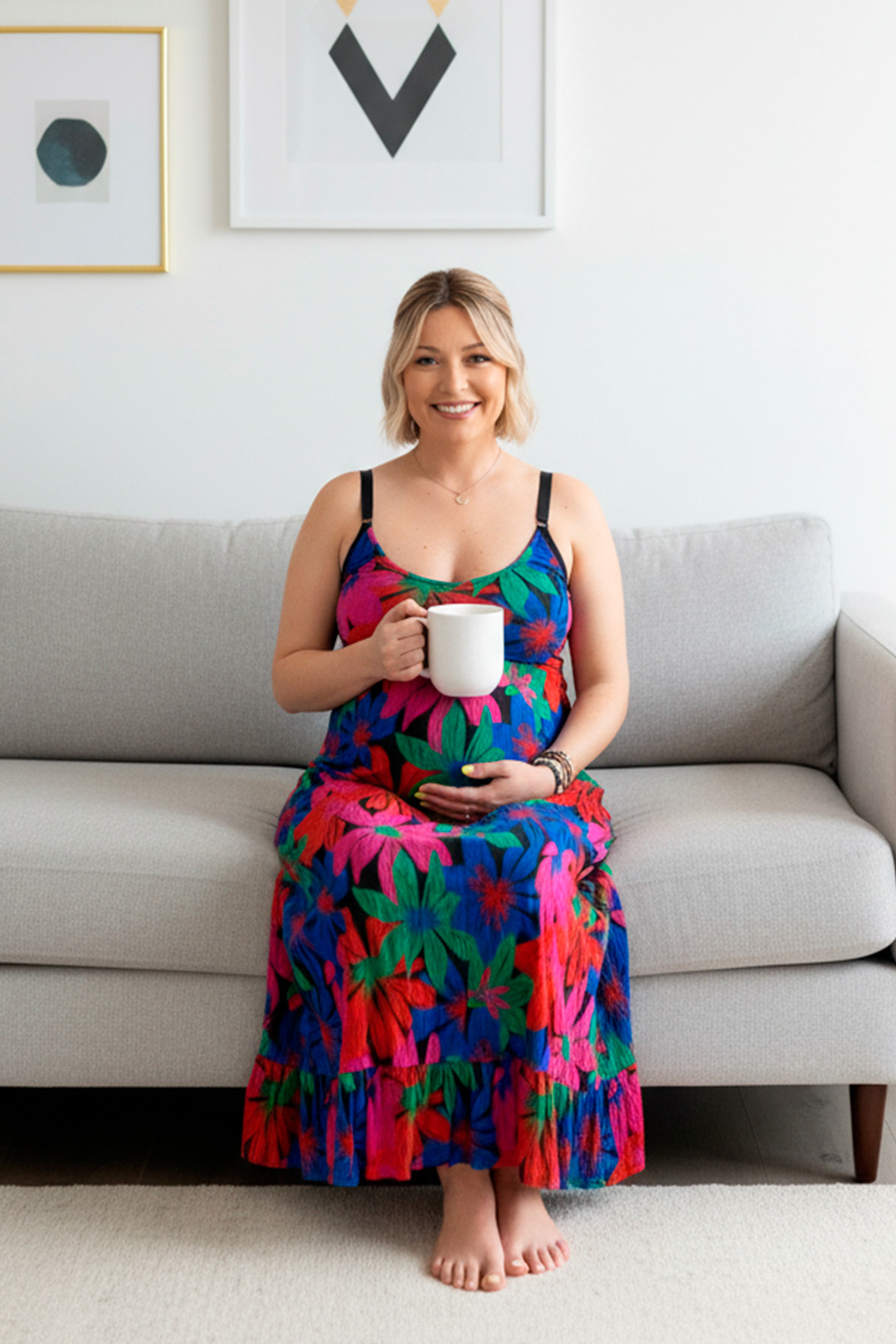 Vestido Maternal Tiritas Broche y Top Lactancia, RojoFloreado 10