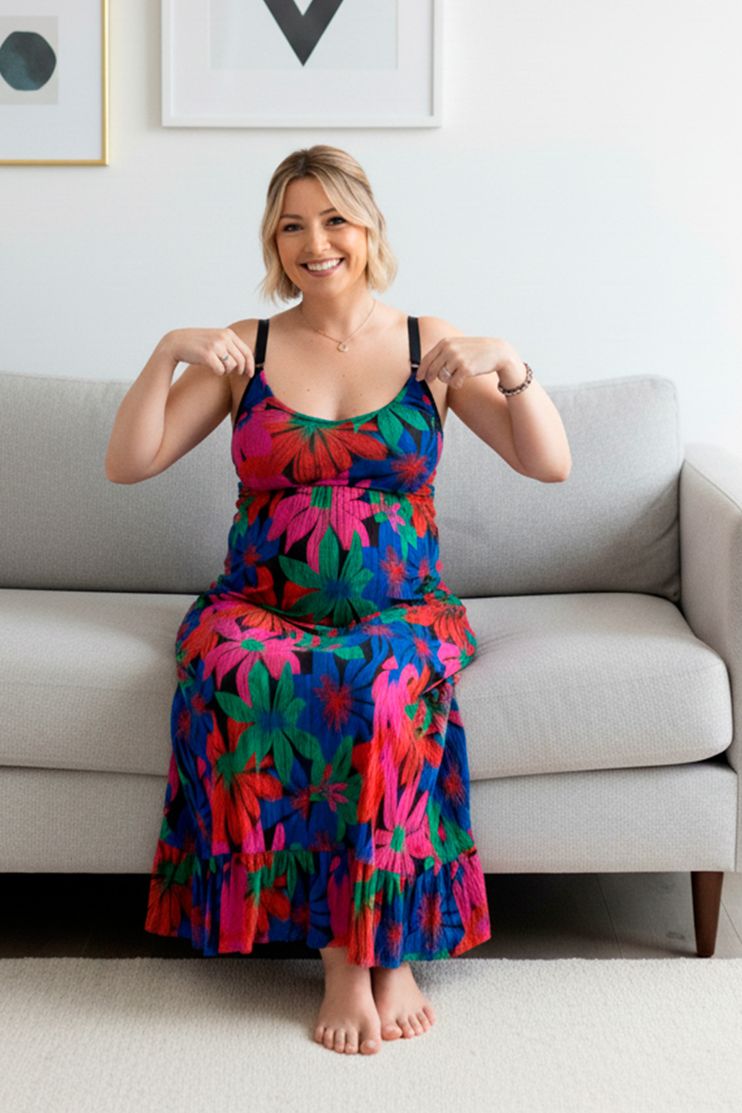 Vestido Maternal Tiritas Broche y Top Lactancia, RojoFloreado 11