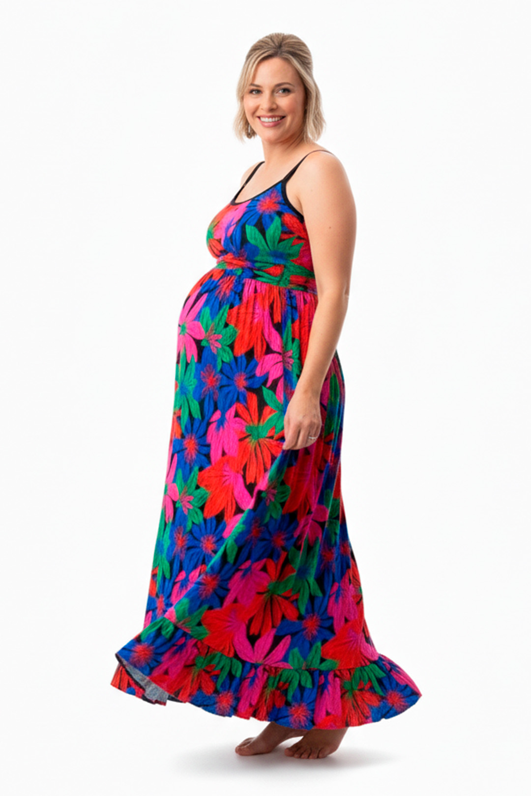 Vestido Maternal Tiritas Broche y Top Lactancia, RojoFloreado 6