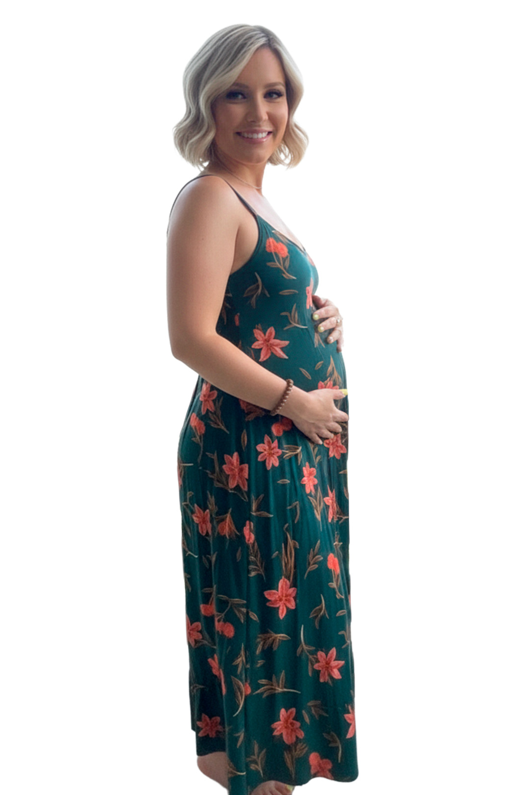 Vestido Maternal Tiritas Broche y Top Lactancia, VerdeFloreado 1