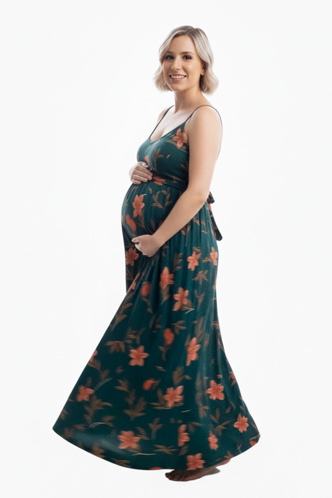 Vestido Maternal Tiritas Broche y Top Lactancia, VerdeFloreado 2