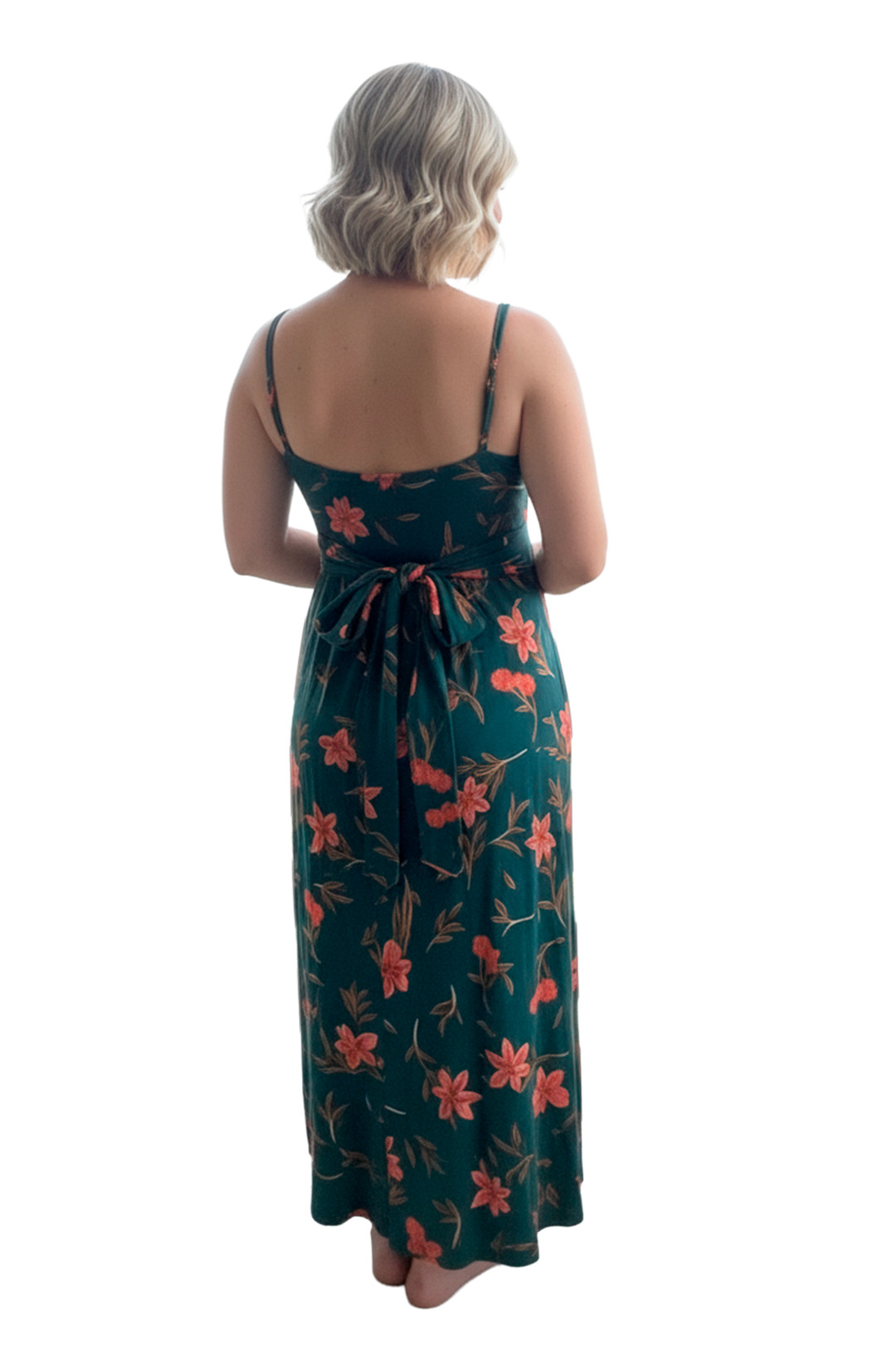 Vestido Maternal Tiritas Broche y Top Lactancia, VerdeFloreado 3