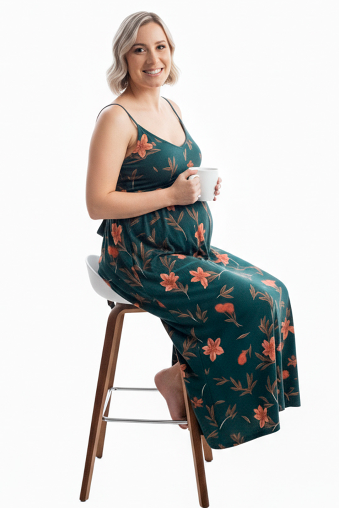 Vestido Maternal Tiritas Broche y Top Lactancia, VerdeFloreado 8