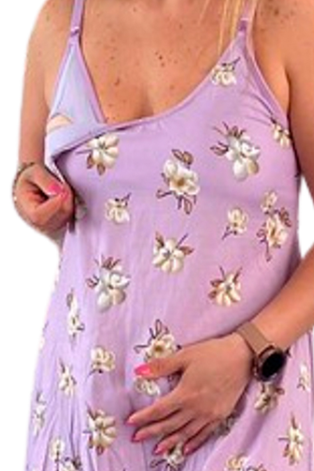 Vestido Maternal Tiritas Broche y Top Lactancia, VioletaFloreado 13