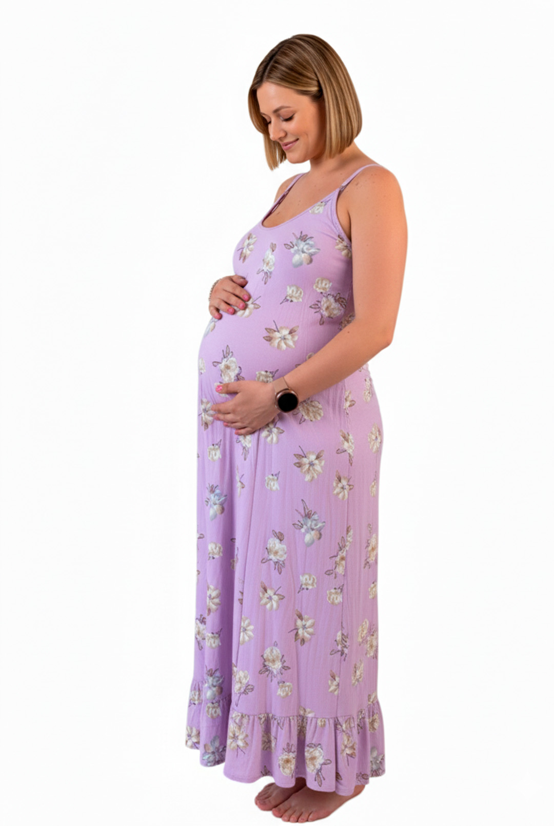 Vestido Maternal Tiritas Broche y Top Lactancia, VioletaFloreado 6