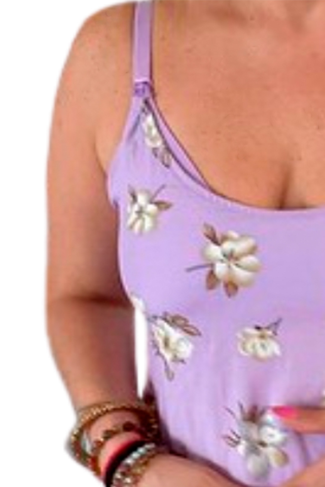 Vestido Maternal Tiritas Broche y Top Lactancia, VioletaFloreado 12