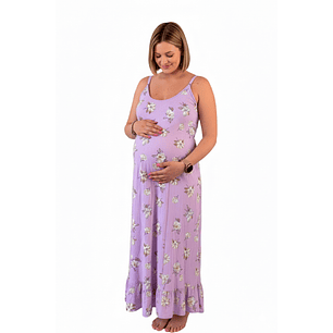 Vestido Maternal Tiritas Broche y Top Lactancia, VioletaFloreado