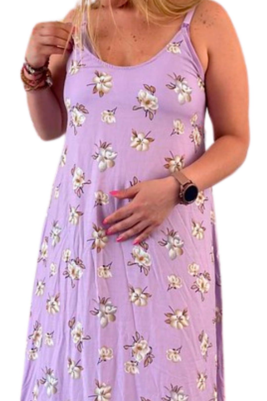 Vestido Maternal Tiritas Broche y Top Lactancia, VioletaFloreado 9