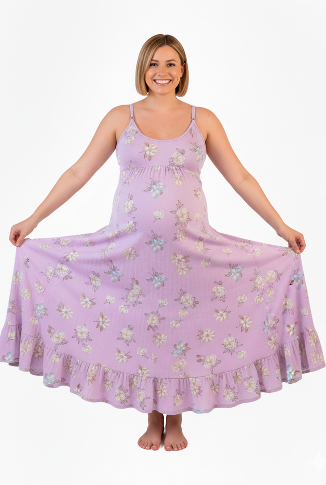 Vestido Maternal Tiritas Broche y Top Lactancia, VioletaFloreado 7