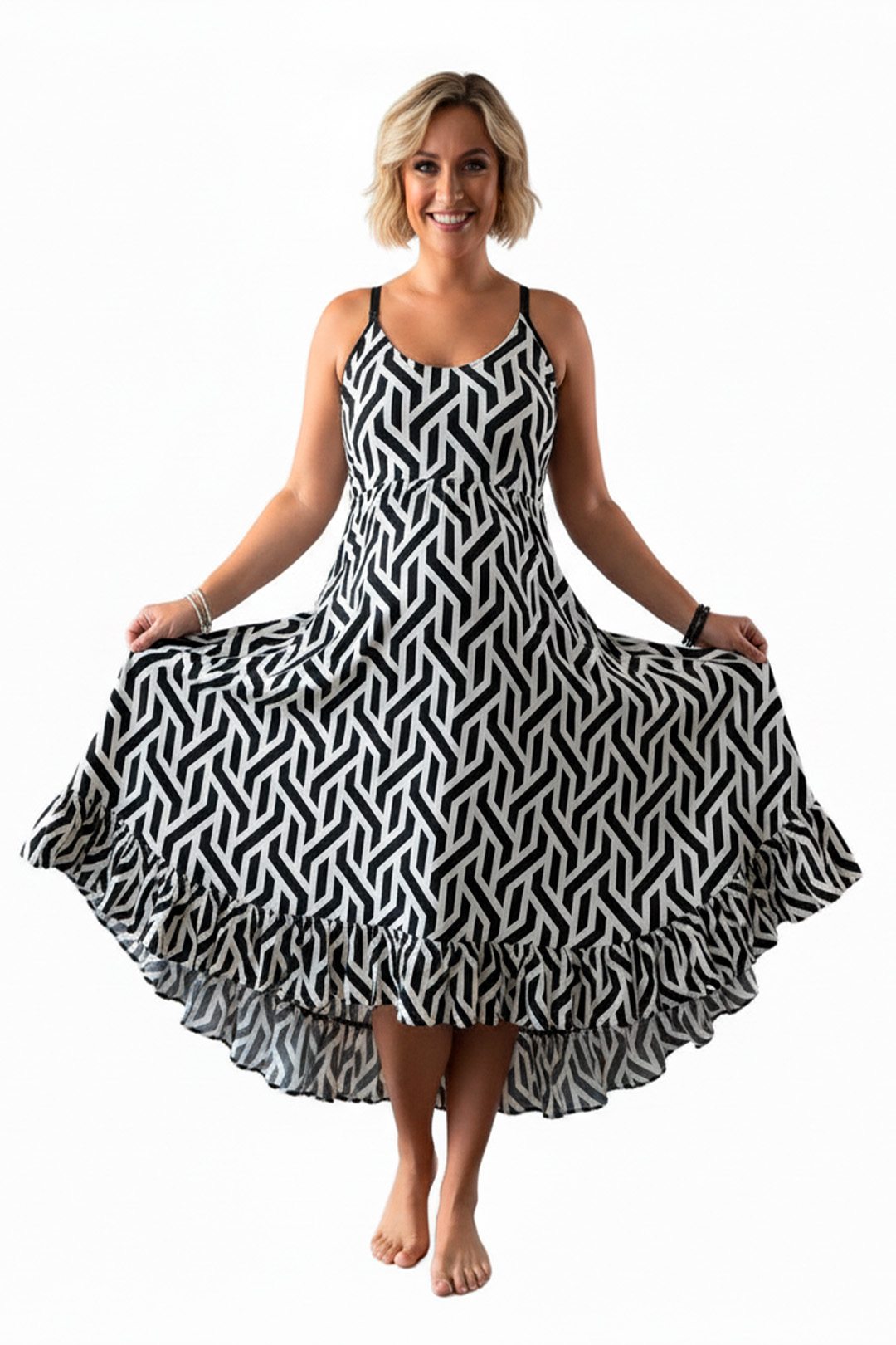 Vestido Maternal Tiritas Broche y Top Lactancia, NegroBlancoRayas 6