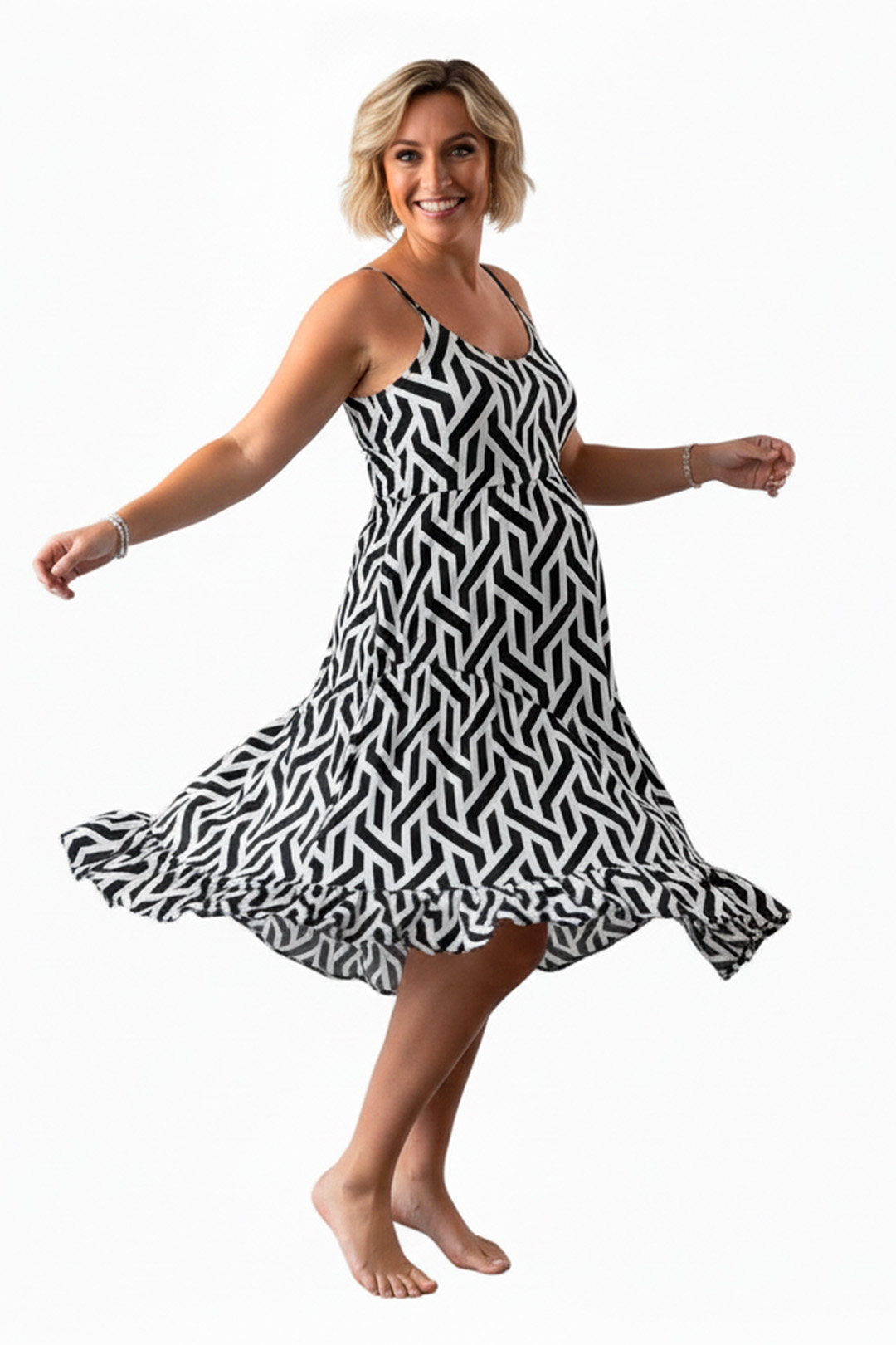 Vestido Maternal Tiritas Broche y Top Lactancia, NegroBlancoRayas 1