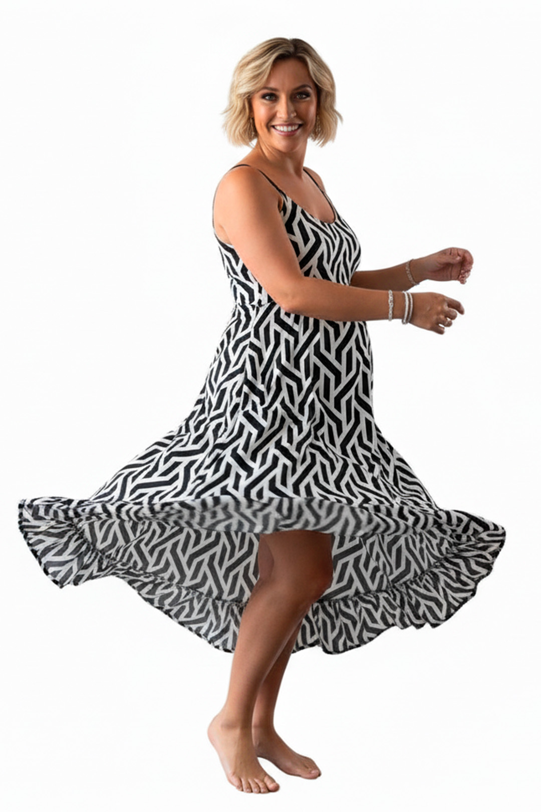 Vestido Maternal Tiritas Broche y Top Lactancia, NegroBlancoRayas 7