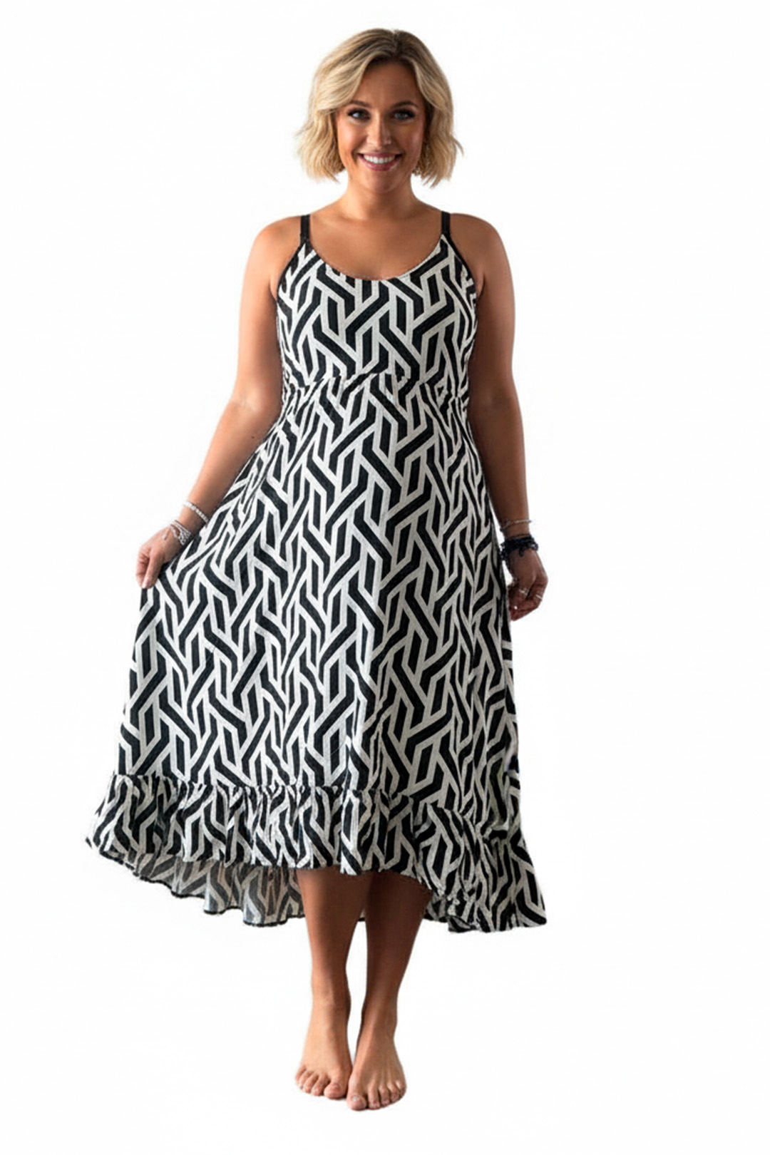 Vestido Maternal Tiritas Broche y Top Lactancia, NegroBlancoRayas 4