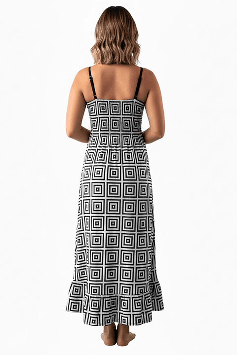 Vestido Maternal Tiritas Broche y Top Lactancia, GrisCuadradoBlancoNegro