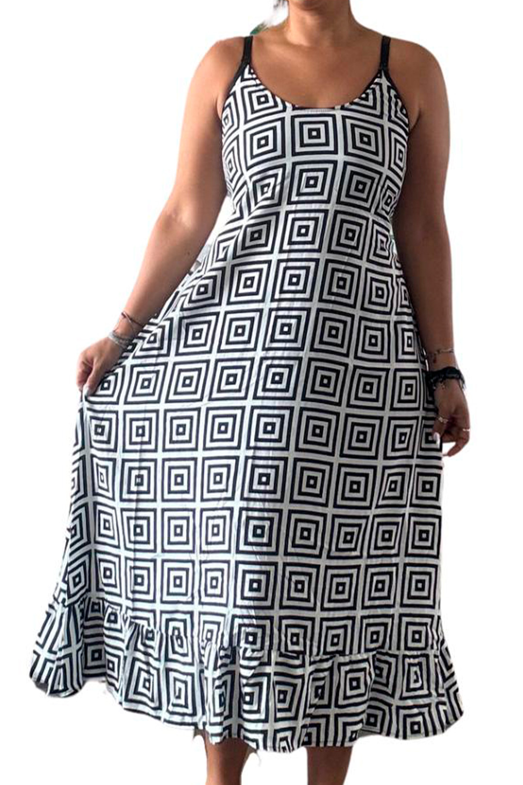 Vestido Maternal Tiritas Broche y Top Lactancia, GrisCuadradoBlancoNegro 11